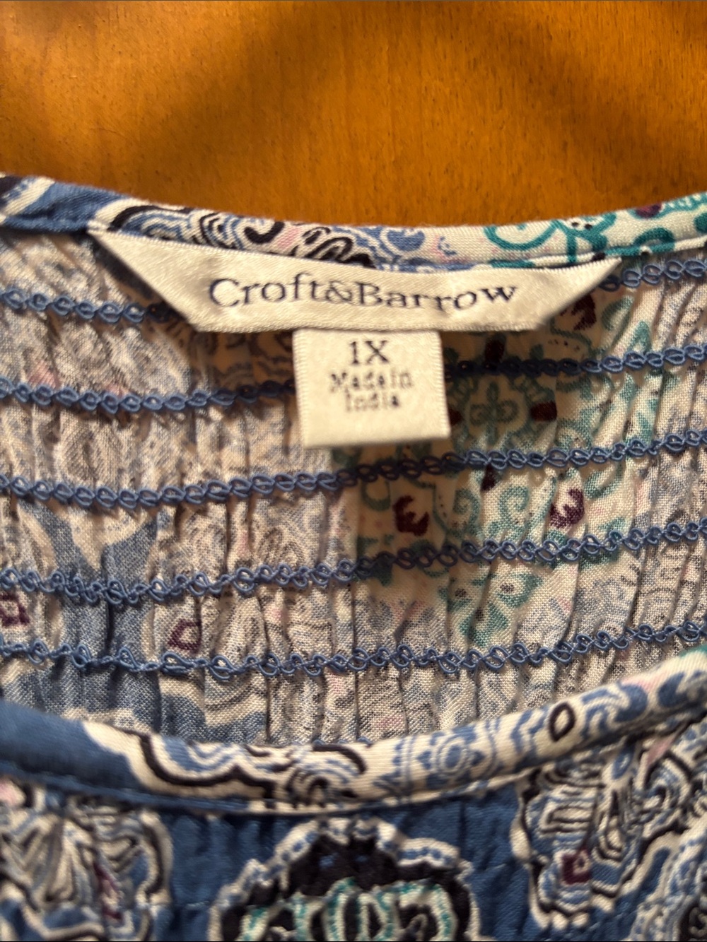 Croft & Barrow 1X Blue Paisley Smocked Midi/Maxi Dress Sleeveless Rayon - Picture 5 of 7